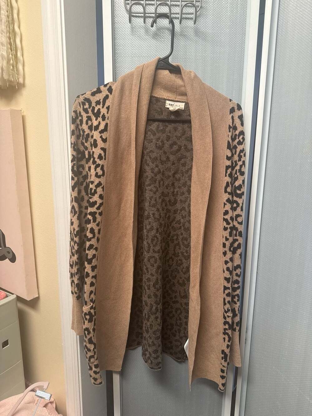 Yes Lola Leopard Print Open Front Shawl Collar Cardigan Size S